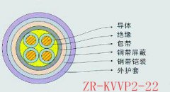 KVVP2-22铜芯聚氯乙烯绝缘聚氯乙烯护套铜带屏蔽钢带铠装控制电缆